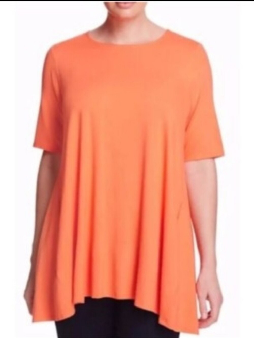 Eileen Fisher Vibrant Orange A-Line Tunic Short Sleeve Pockets